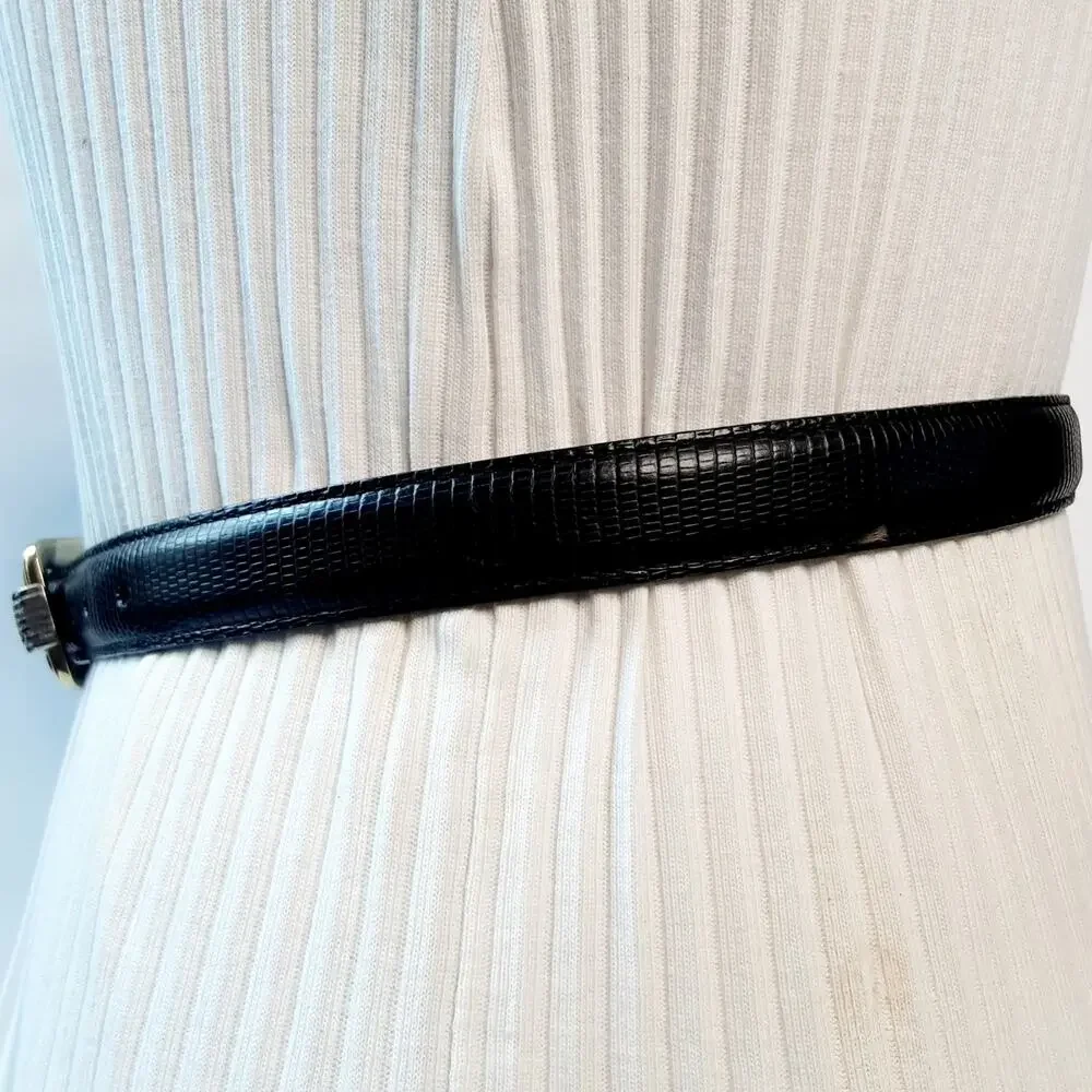 Brighton Classics 4603 Black Lizard Print Leather Belt Small Ornate Hardware